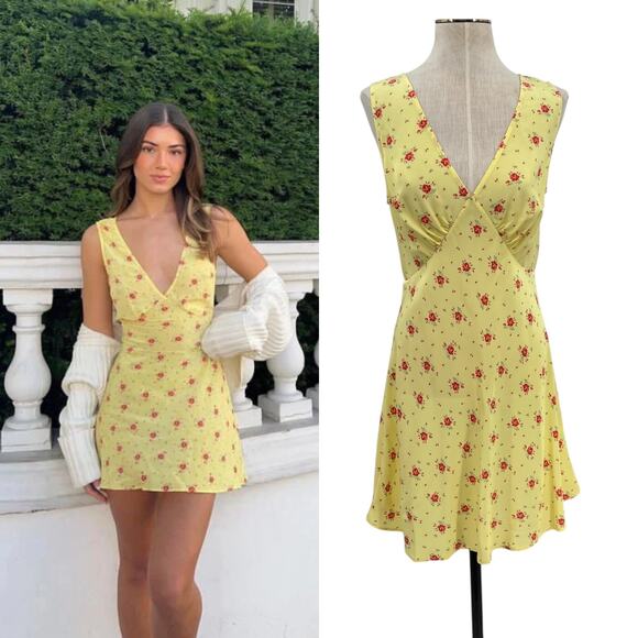 Réalisation Par Isabelli Silk Mini Dress Verona Floral Print Yellow Size Large